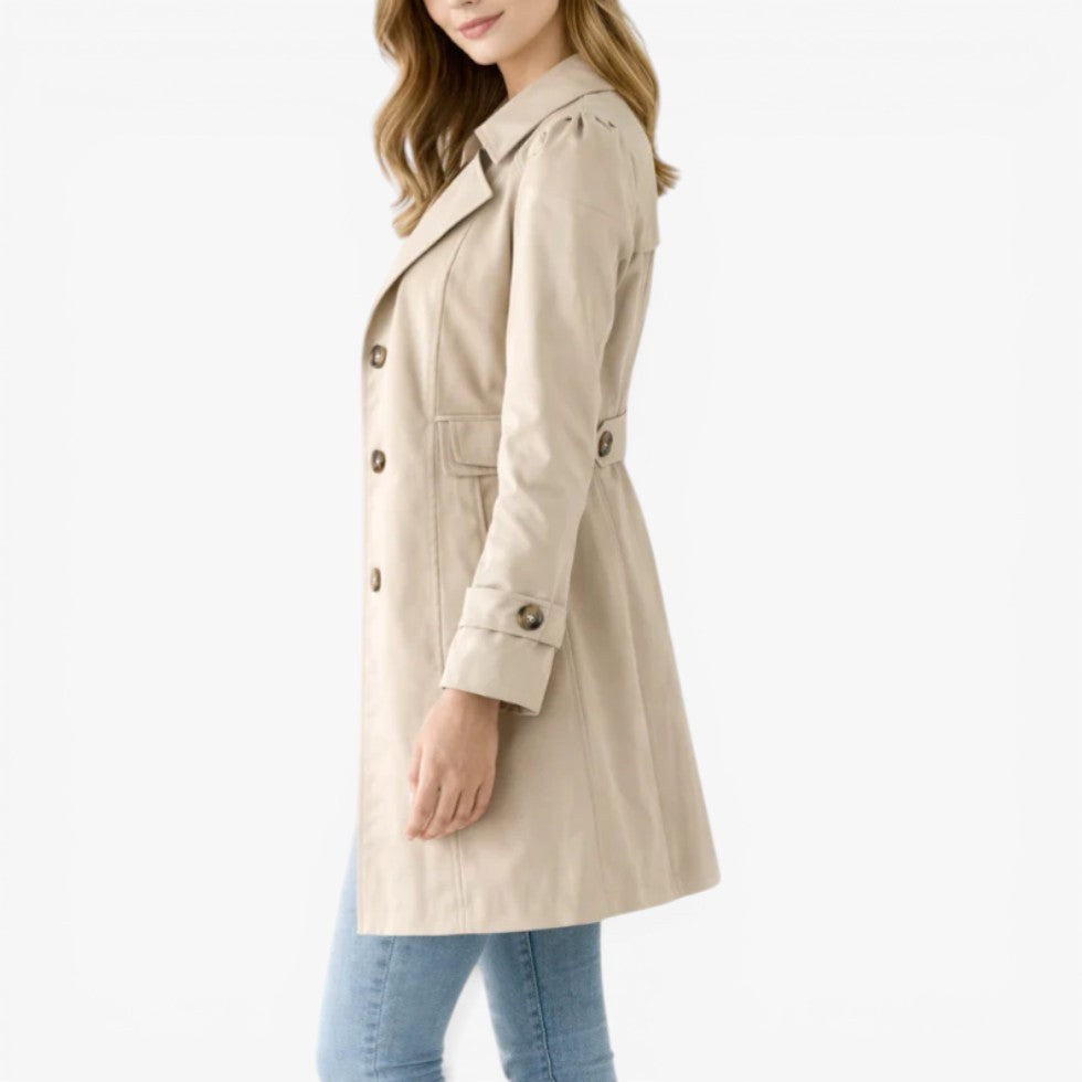 Mikayla | Women's Classic Button-Front Trench Coat, Tailored Knee-Length Coat | Direct Attire | Negro