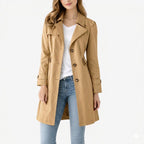 Mikayla | Women's Classic Button-Front Trench Coat, Tailored Knee-Length Coat | Direct Attire | Rosa