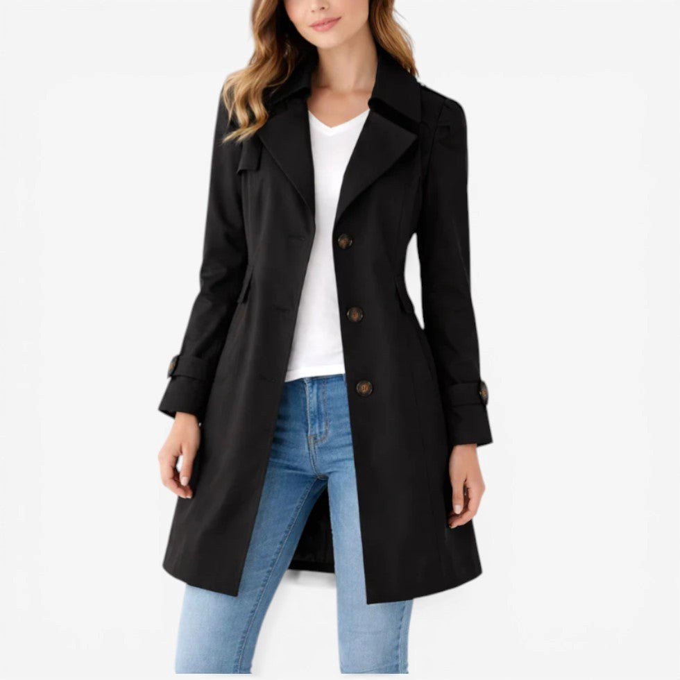 Mikayla | Women's Classic Button-Front Trench Coat, Tailored Knee-Length Coat | Direct Attire