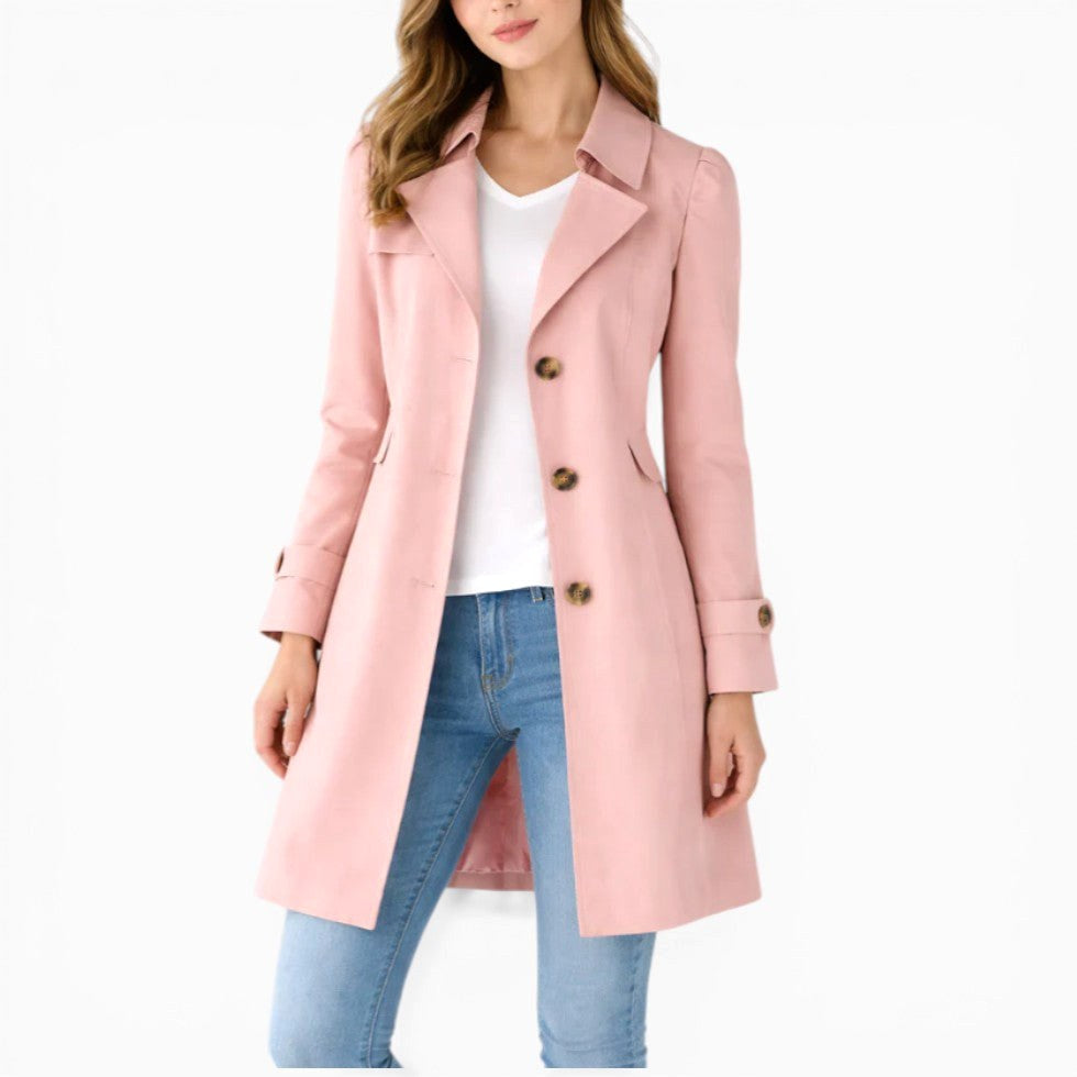 Mikayla | Women's Classic Button-Front Trench Coat, Tailored Knee-Length Coat | Direct Attire