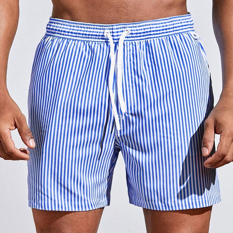 Mitchell | Men's Striped Drawstring Swim Shorts, Relaxed-Fit Summer Shorts | Direct Attire | Blue