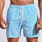 Mitchell | Men's Striped Drawstring Swim Shorts, Relaxed-Fit Summer Shorts | Direct Attire | Light Blue