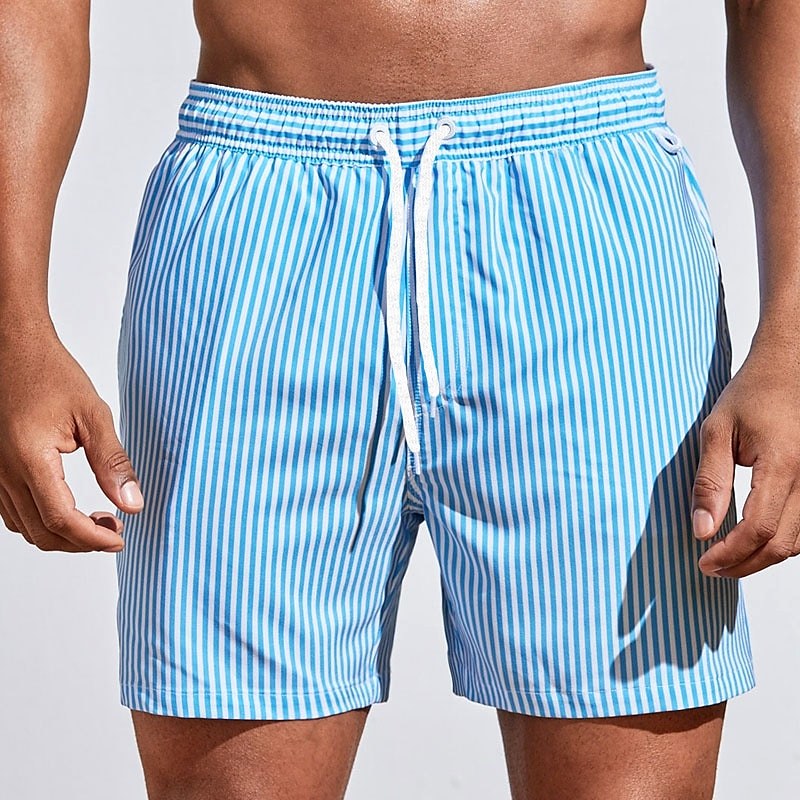 Mitchell | Men's Striped Drawstring Swim Shorts, Relaxed-Fit Summer Shorts | Direct Attire | Light Blue