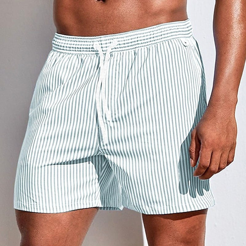 Mitchell | Men's Striped Drawstring Swim Shorts, Relaxed-Fit Summer Shorts | Direct Attire | Light Green