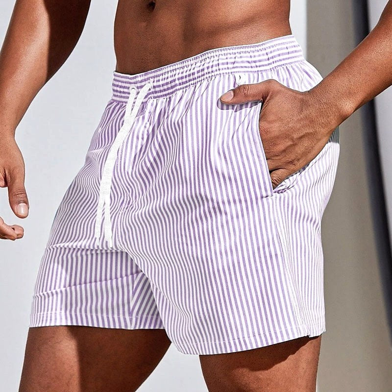 Mitchell | Men's Striped Drawstring Swim Shorts, Relaxed-Fit Summer Shorts | Direct Attire | Pink