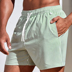 Mitchell | Men's Striped Drawstring Swim Shorts, Relaxed-Fit Summer Shorts | Direct Attire | Green
