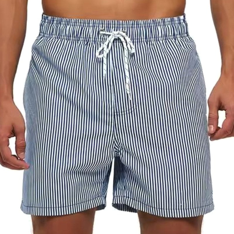 Mitchell | Men's Striped Drawstring Swim Shorts, Relaxed-Fit Summer Shorts | Direct Attire | Grey