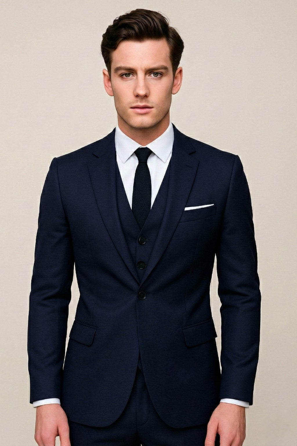 Mitchell | Men's Tailored Three-Piece Suit, Slim Fit Formal Suit | Direct Attire | Navy Blue