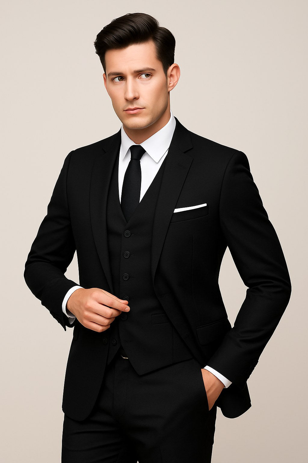Mitchell | Men's Tailored Three-Piece Suit, Slim Fit Formal Suit | Direct Attire | Black