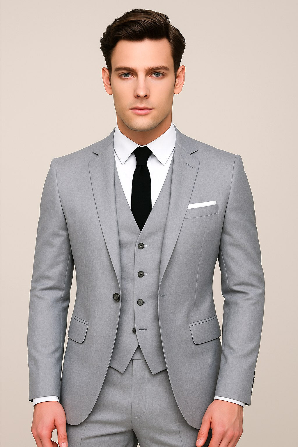 Mitchell | Men's Tailored Three-Piece Suit, Slim Fit Formal Suit | Direct Attire | Grey