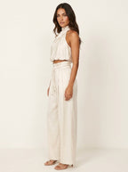 Monique | Women's Satin Halter Neck Two-Piece Set, Wide-Leg Occasion Suit | Direct Attire