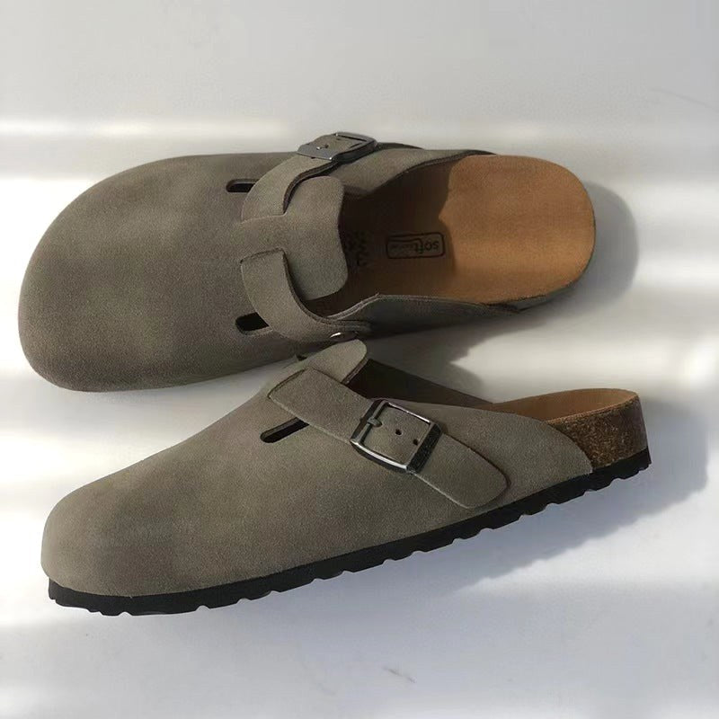 Murray | Unisex Leather Sandals, Slip-On Summer Sandals | Direct Attire | Donkergrijs