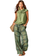 Narelle | Women's Relaxed Two-Piece Set, Wide-Leg Blouse and Trousers | Direct Attire | Groen