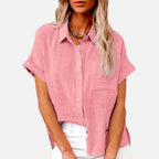 Natalie | Women's Lightweight Polyester Blouse, Short-Sleeve Summer Top | Direct Attire | Zwart