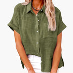 Natalie | Women's Lightweight Polyester Blouse, Short-Sleeve Summer Top | Direct Attire | Groen