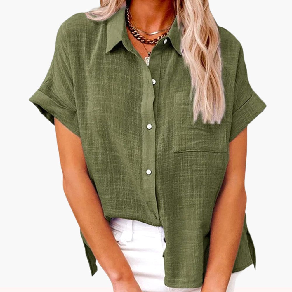 Natalie | Women's Lightweight Polyester Blouse, Short-Sleeve Summer Top | Direct Attire | Groen