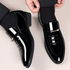 Ned | Men's Patent Leather Loafers, Slip-On Dress Loafers | Direct Attire | Brown