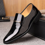 Ned | Men's Patent Leather Loafers, Slip-On Dress Loafers | Direct Attire | Brown Brogue