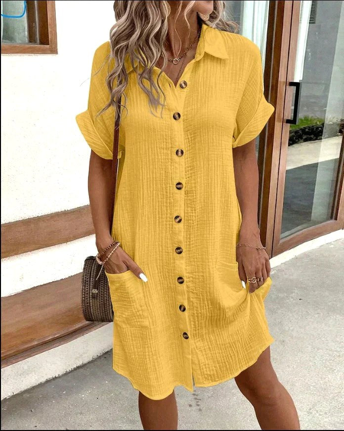 Nellie | Women's Cotton Shirt Dress with Button Detail, Lightweight Casual Dress | Direct Attire