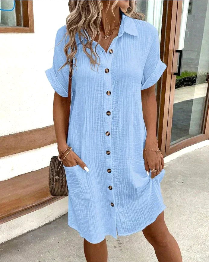 Nellie | Women's Cotton Shirt Dress with Button Detail, Lightweight Casual Dress | Direct Attire