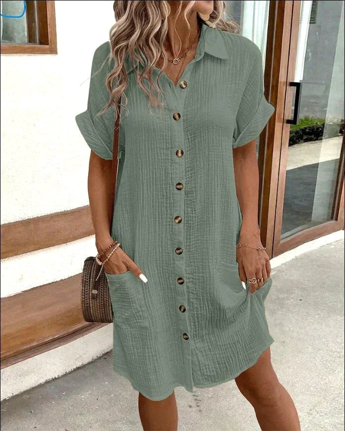 Nellie | Women's Cotton Shirt Dress with Button Detail, Lightweight Casual Dress | Direct Attire