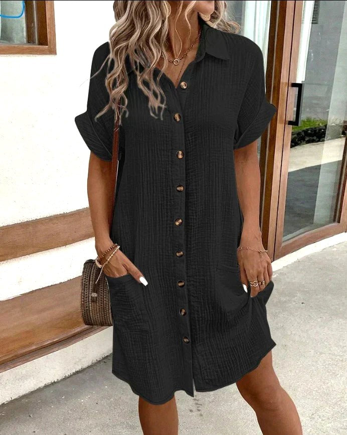 Nellie | Women's Cotton Shirt Dress with Button Detail, Lightweight Casual Dress | Direct Attire