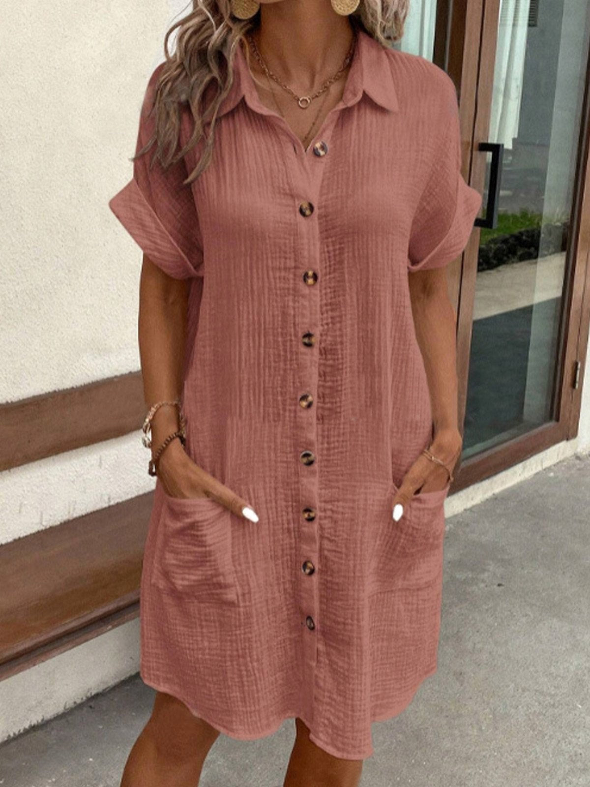 Nellie | Women's Cotton Shirt Dress with Button Detail, Lightweight Casual Dress | Direct Attire