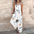 Nerida | Women's Floral Wide-Leg Jumpsuit, Square-Neck Sleeveless Jumpsuit | Direct Attire | White