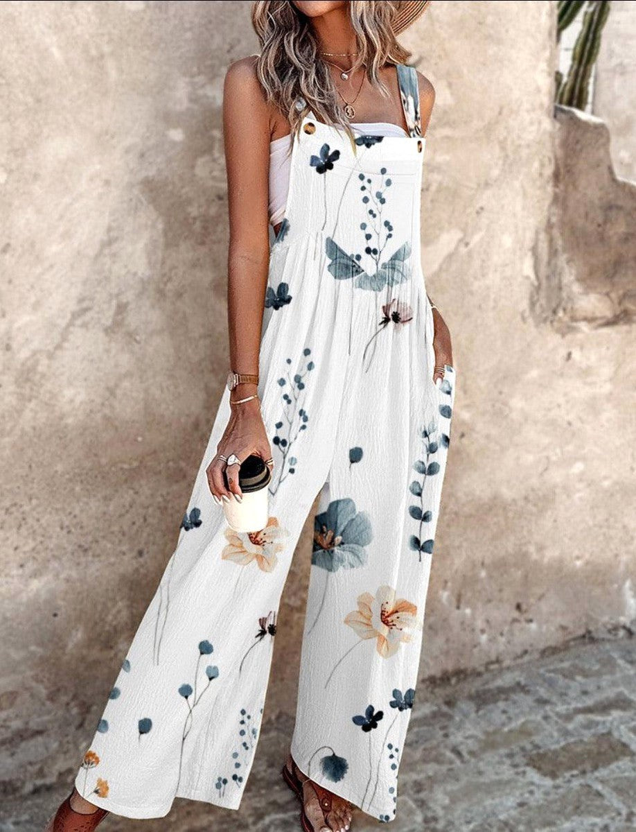 Nerida | Women's Floral Wide-Leg Jumpsuit, Square-Neck Sleeveless Jumpsuit | Direct Attire