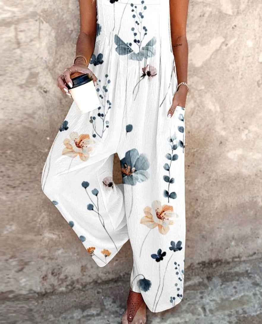 Nerida | Women's Floral Wide-Leg Jumpsuit, Square-Neck Sleeveless Jumpsuit | Direct Attire
