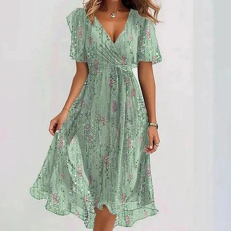 Nicole | Women's Vibrant Midi Dress, Elegant Occasion Dress | Direct Attire | Bloemig Blauw