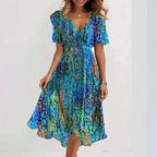 Nicole | Women's Vibrant Midi Dress, Elegant Occasion Dress | Direct Attire | Verloop Blauw