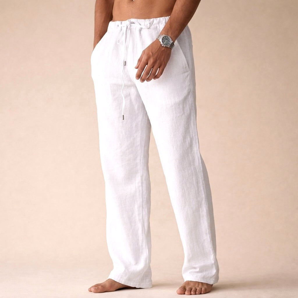 Oliver | Men's Lightweight Linen Trousers, Tailored Autumn Trousers | Direct Attire | White