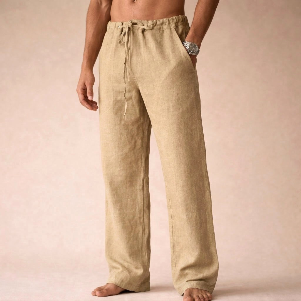 Oliver | Men's Lightweight Linen Trousers, Tailored Autumn Trousers | Direct Attire | Cream