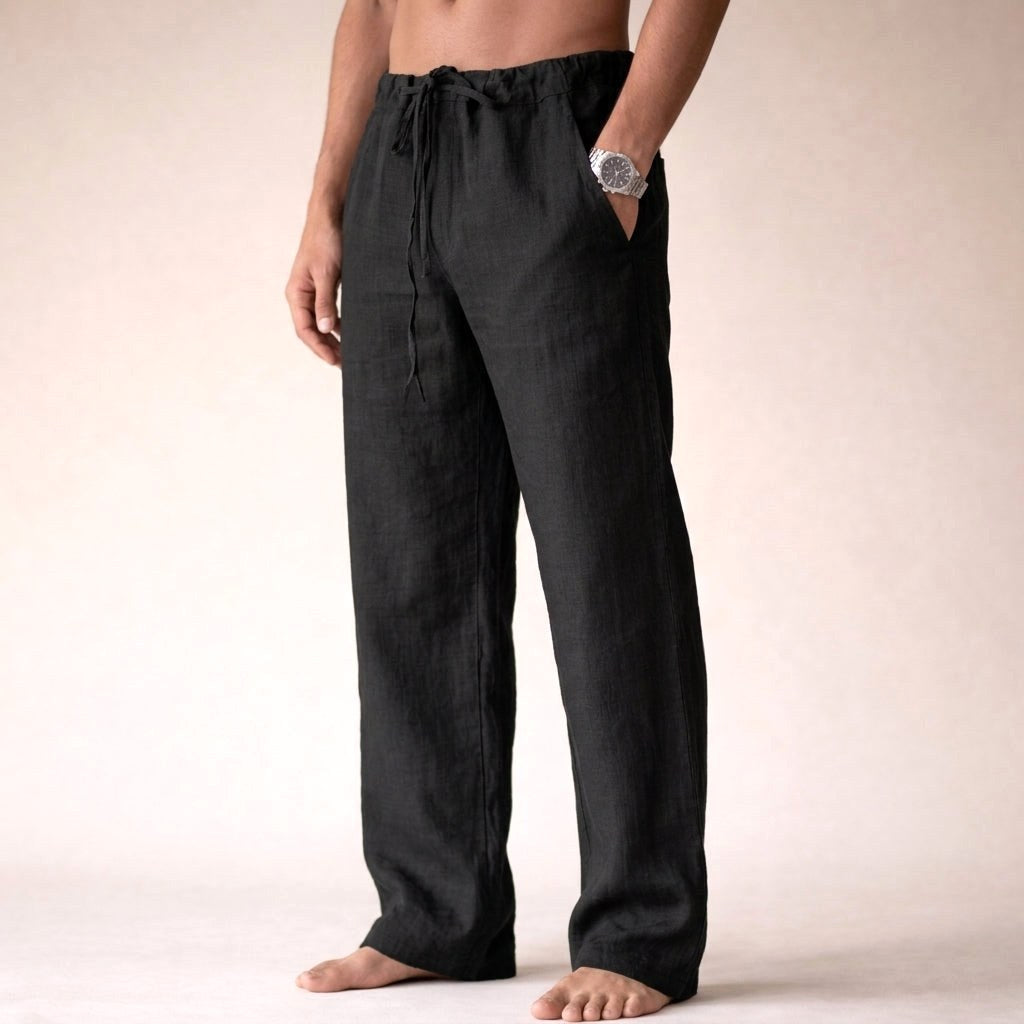 Oliver | Men's Lightweight Linen Trousers, Tailored Autumn Trousers | Direct Attire | Black
