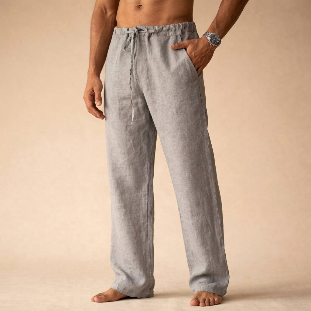Oliver | Men's Lightweight Linen Trousers, Tailored Autumn Trousers | Direct Attire | Gray