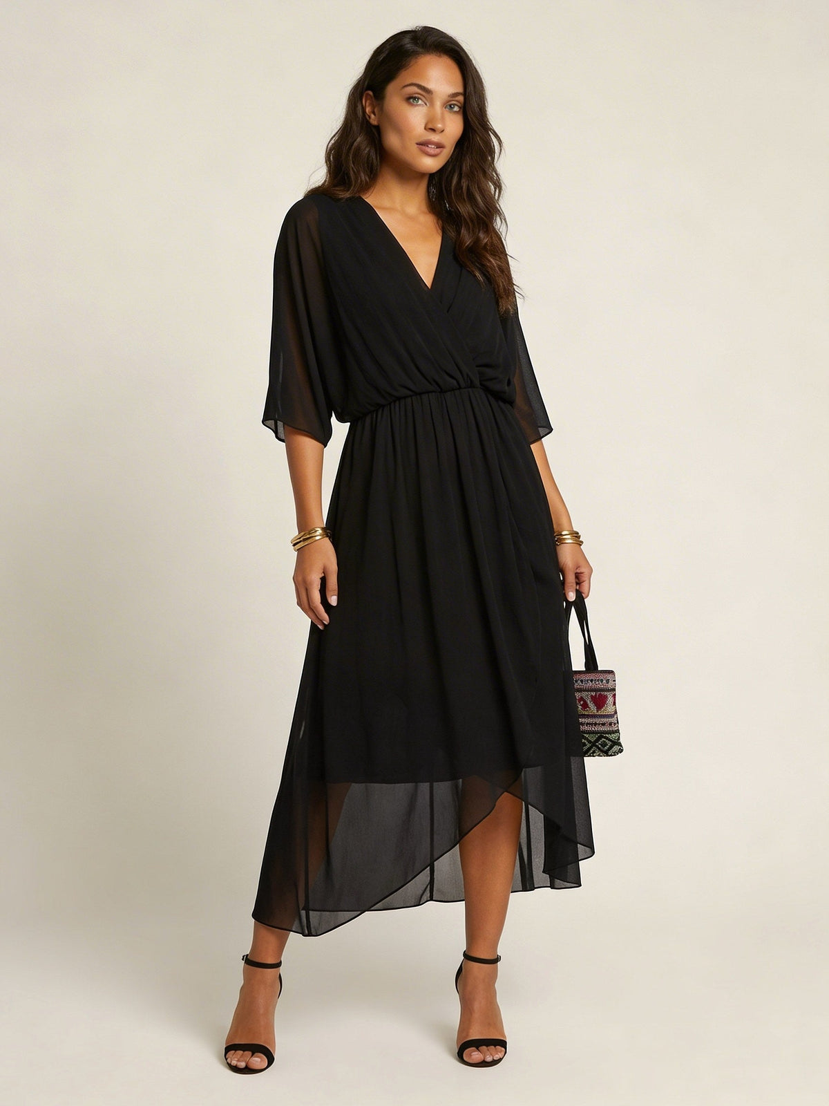 Paige | Women's Flowy Midi Wrap Dress with Tie Waist, V-Neck Midi Dress | Direct Attire | Turquoise