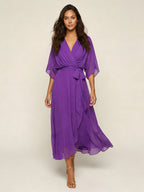 Paige | Women's Flowy Midi Wrap Dress with Tie Waist, V-Neck Midi Dress | Direct Attire | Rood
