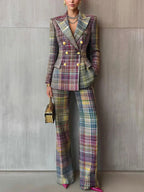 Peyton | Women's Multicolor Plaid Double-Breasted Two-Piece Set, Coordinated Summer Outfit for Holidays and Casual Wear, Coordinated Summer Outfit for Holidays and Casual Wear - image 2