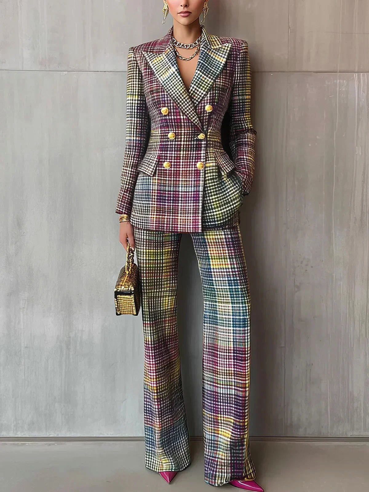 Peyton | Women's Multicolor Plaid Double-Breasted Two-Piece Set, Coordinated Summer Outfit for Holidays and Casual Wear, Coordinated Summer Outfit for Holidays and Casual Wear - image 2