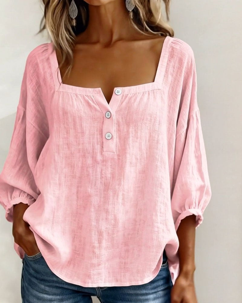 Phoebe | Women's Square Neck Blouse, Relaxed Tailored Top | Direct Attire | Blue