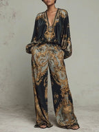 Piper | Women's Baroque Two-Piece Set, Wide-Leg Trousers and Blouse | Direct Attire