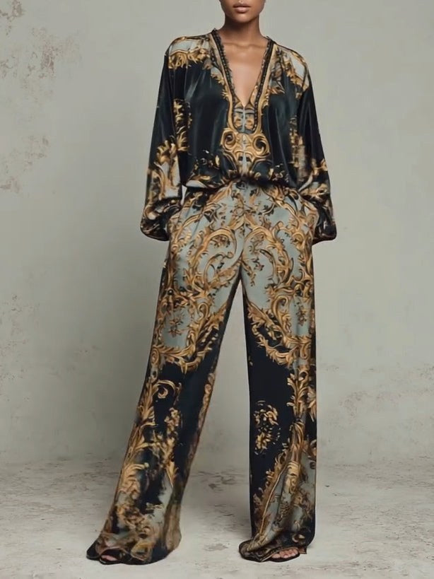 Piper | Women's Baroque Two-Piece Set, Wide-Leg Trousers and Blouse | Direct Attire