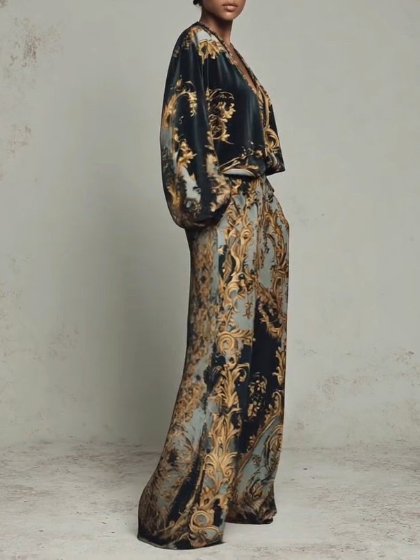 Piper | Women's Baroque Two-Piece Set, Wide-Leg Trousers and Blouse | Direct Attire