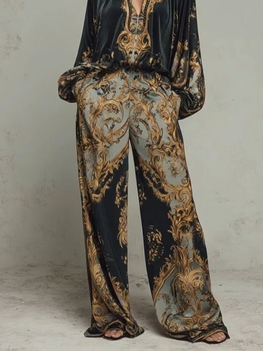Piper | Women's Baroque Two-Piece Set, Wide-Leg Trousers and Blouse | Direct Attire