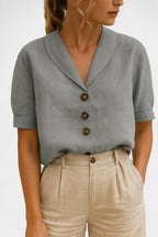 Quinn | Women's Sophisticated Button-Front Blouse, Lightweight Summer Top for Holidays and Casual Wear, Lightweight Summer Top for Holidays and Casual Wear - Beige