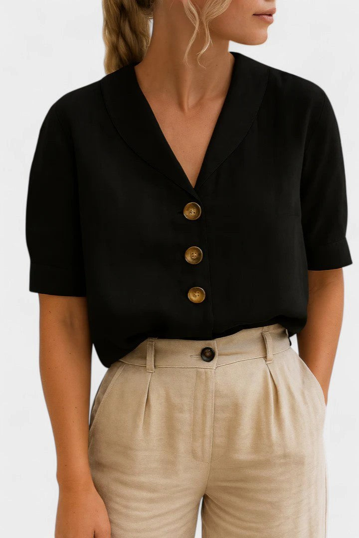 Quinn | Women's Sophisticated Button-Front Blouse, Lightweight Summer Top for Holidays and Casual Wear, Lightweight Summer Top for Holidays and Casual Wear - Black
