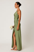 Rachael | Women's One-Shoulder Satin-Look Maxi Dress, High-Split Evening Dress | Direct Attire | Lichtroze