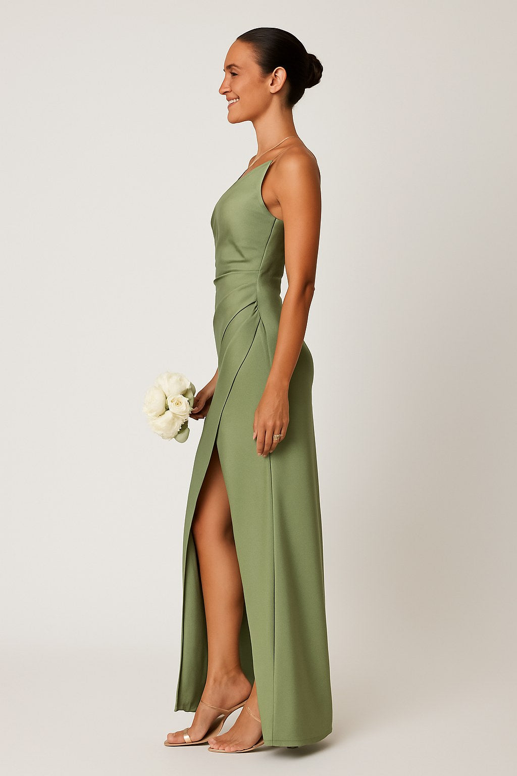Rachael | Women's One-Shoulder Satin-Look Maxi Dress, High-Split Evening Dress | Direct Attire | Lichtroze