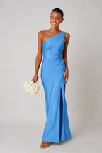 Rachael | Women's One-Shoulder Satin-Look Maxi Dress, High-Split Evening Dress | Direct Attire